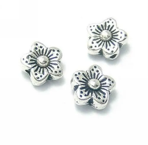 Livre 300 PCS Tibetano Prata Flor Spacer Beads Para Fazer Jóias 8.5x4mm