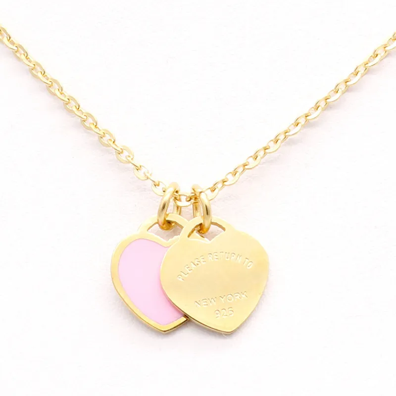 Hot Design New Brand Heart Love Necklace for Women Stainless Steel Accessories Zircon green pink Heart Necklace For Women Jewelry gift