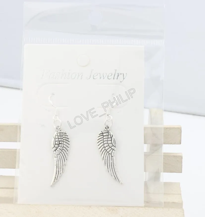 Angel Wing Dangle Chandelier Boucles d'oreilles 925 Silver Fish Ear Hook / E084 46.5x9.2mm