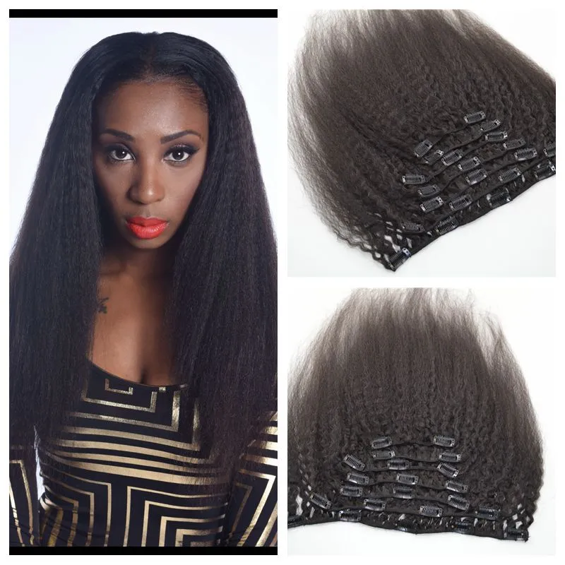 Clipe em extensões de cabelo humano brasileiro crespo liso cabelo humano 7pcs G-EASY grampo de cabelo humano em extensões para mulheres negras G-EASY