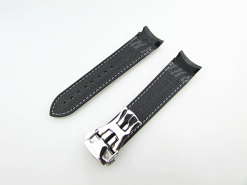 20 mm nieuw zwart met witte gestikte duiker rubberen band band met implementatie gesp voor Omega Watch8439641