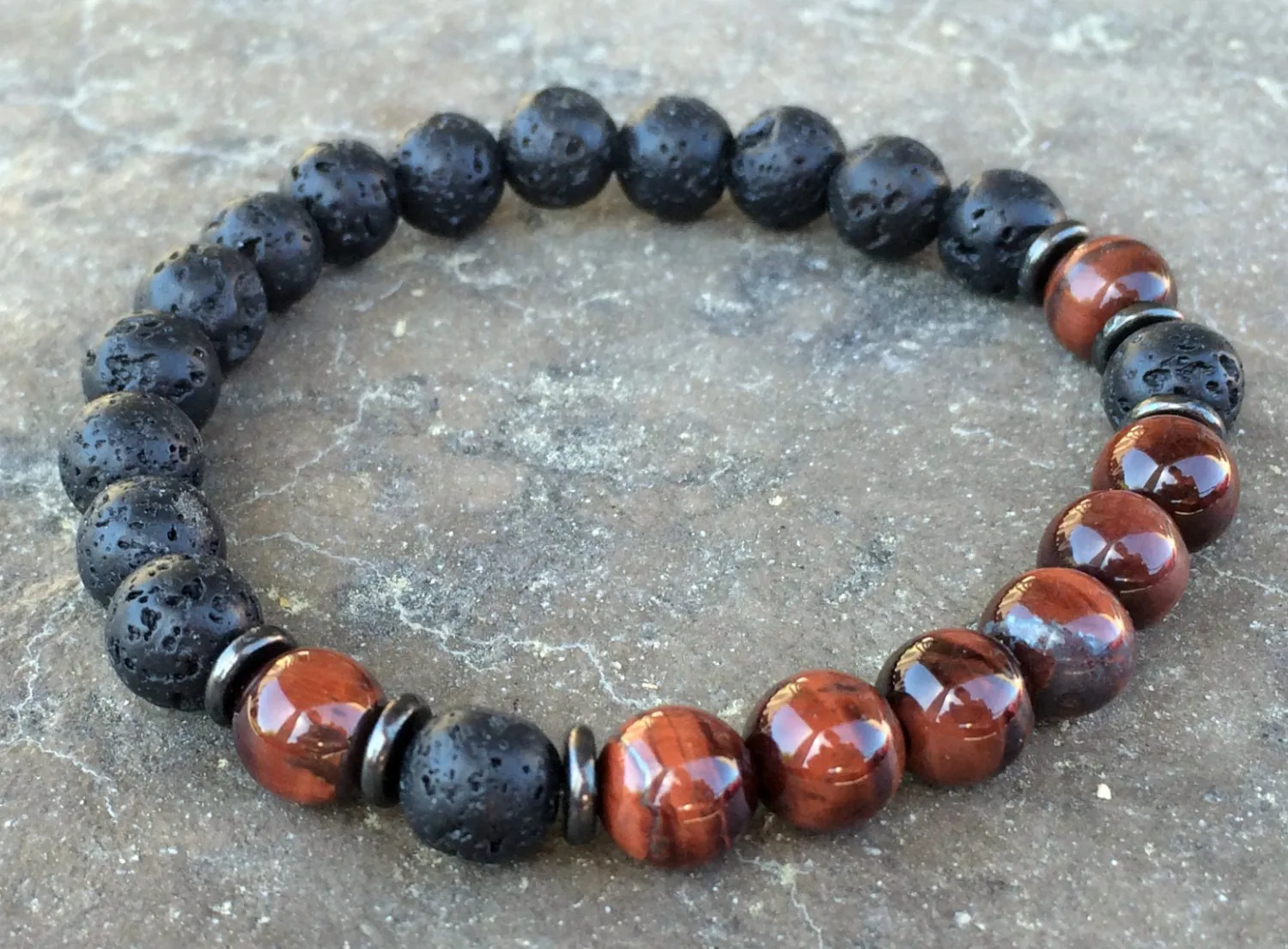 SN1083 Bracciale da uomo rosso lava naturale con occhio di tigre Nuovo design Yoga Mala Borda il braccialetto Meditazione buddista Chakra Jewelry243y