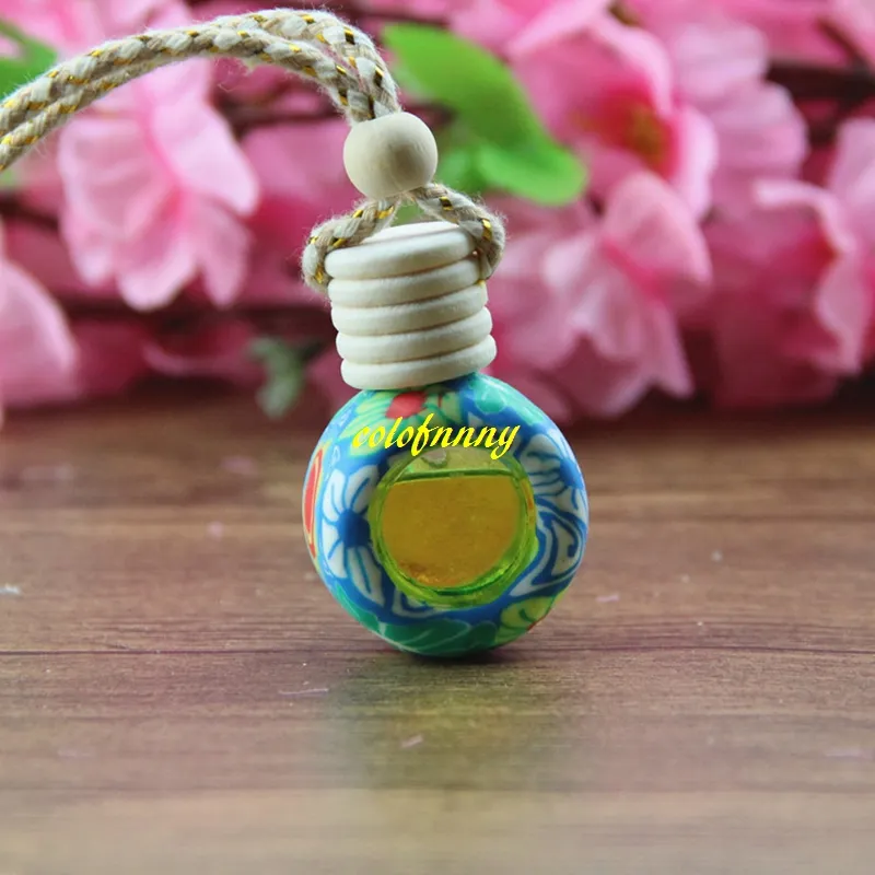 Fast shipping 6ML~8Ml Car essential oil bottle pendant glass+polymer clay reuse Empty perfume bottle