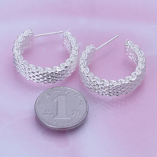 Brand New Mesh Sterling Silver Plated Smycken Halsband för kvinnor DN082, Populära 925 Silver Örhängen