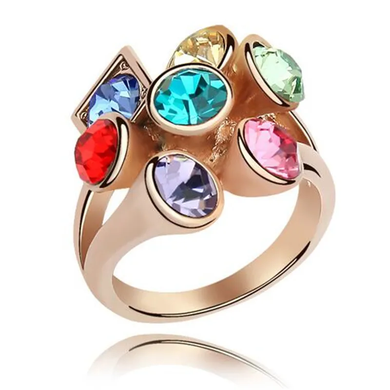 Anéis de casamento Bandas De Casamento de Alta Qualidade Rose Banhado A Ouro Feito Com Swarovski Elements Anéis de Cristal Mulheres Moda Jóias 4171