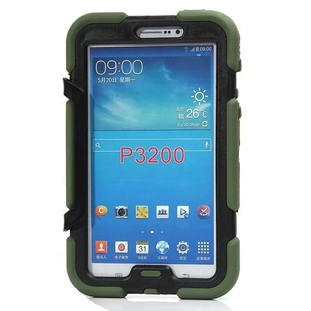 Etui étanche en silicone souple pour tablette Android pour Samsung Galaxy P3200 7 pouces militaire extrême résistant aux chocs avec protection d'écran béquille support couverture