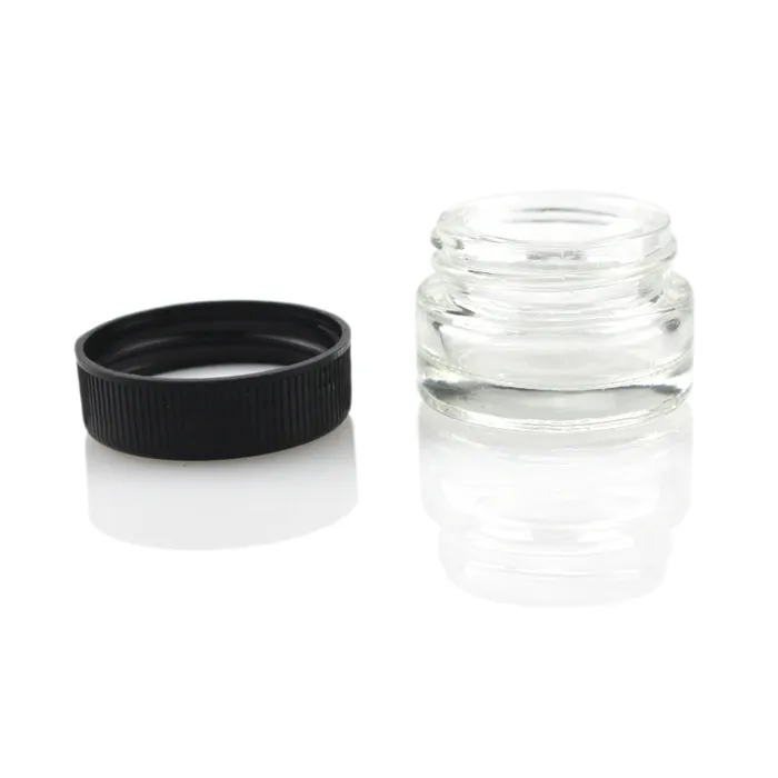 Food Grade Non-Stick 5ml Glas Jar Gehard Glas Container Wax Dab Jar Droge Kruidcontainer met Black Lid vs 6 ml Glaskruik