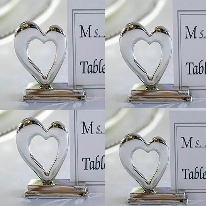DHL Darmowa Wysyłka 100 sztuk Moda Miłość Heart Place Uchwyt Karty Posiadacze Placówki Silver Wedding Favor Prezent Party Decoration Element