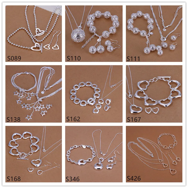 Wholesale women's sterling silver jewelry sets a mixed style EMS50,fashion 925 silver Necklace Bracelet Earring jewelry set