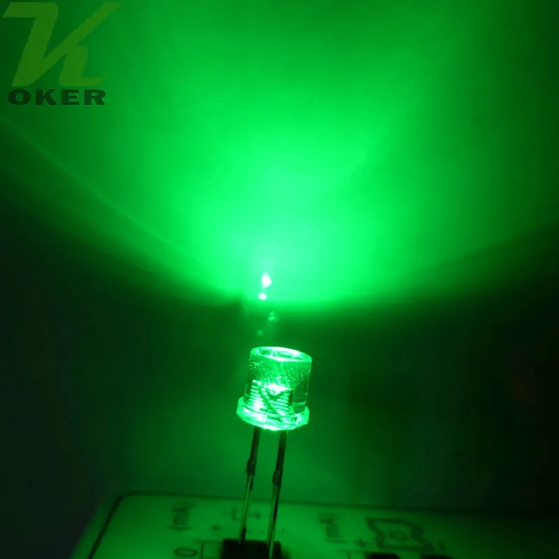 1000 stks 5mm groene platte bovenkant Water Heldere LED Lichtlamp Emitting Diode Ultra Bright Bead Plug-in DIY Kit Practice Groothoek