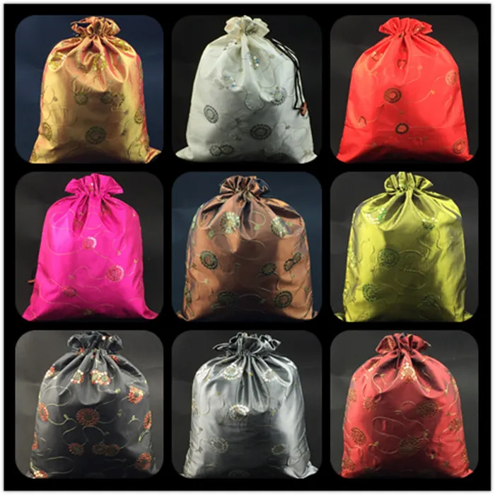 Embroidery Sequin Travel Silk Drawstring Shoe Bags Pouch Portable Foldable Satin Cloth Storage Bag Women Reusable Shoes Dust Covers Packaging 