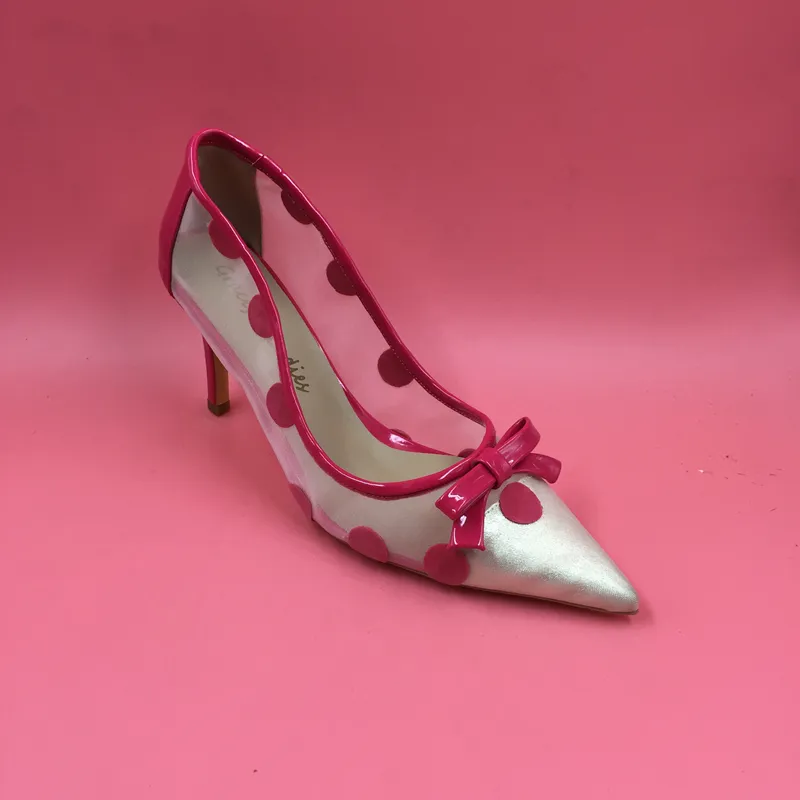 Chaussures habillées à pois roses pour femmes, escarpins à bout pointu à talon chaton fin, nœud papillon, talons hauts sexy, chaussures habillées bleues, noir/rose, 3 couleurs