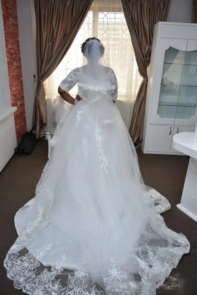 Lace Plus Size Nigeria Wedding Dresses Sheer Half Long Sleeve A Line Bridal Gowns South African Wedding Dresses Custom Made