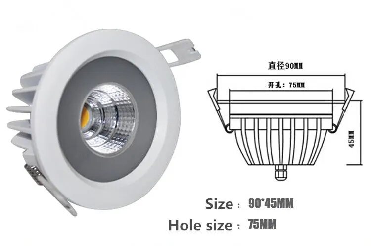 15W / 12W 방수 IP65 COB Recessed led 천장 아래로 빛, 개 암 나무 빛 통 + 방수 Led 드라이버 AC85-265V