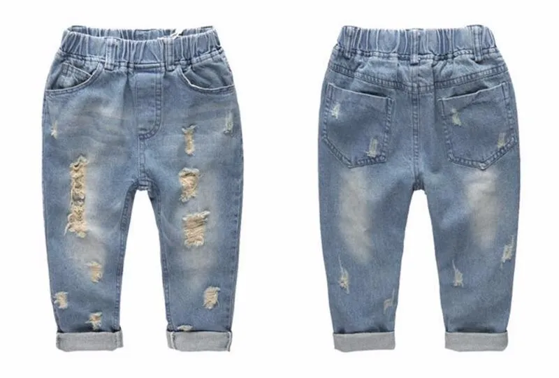 Ins Kids rasgado jeans jeans calças shorts moda jeans crianças vestuário bebê meninos meninas jeans para crianças marca calça casual slim