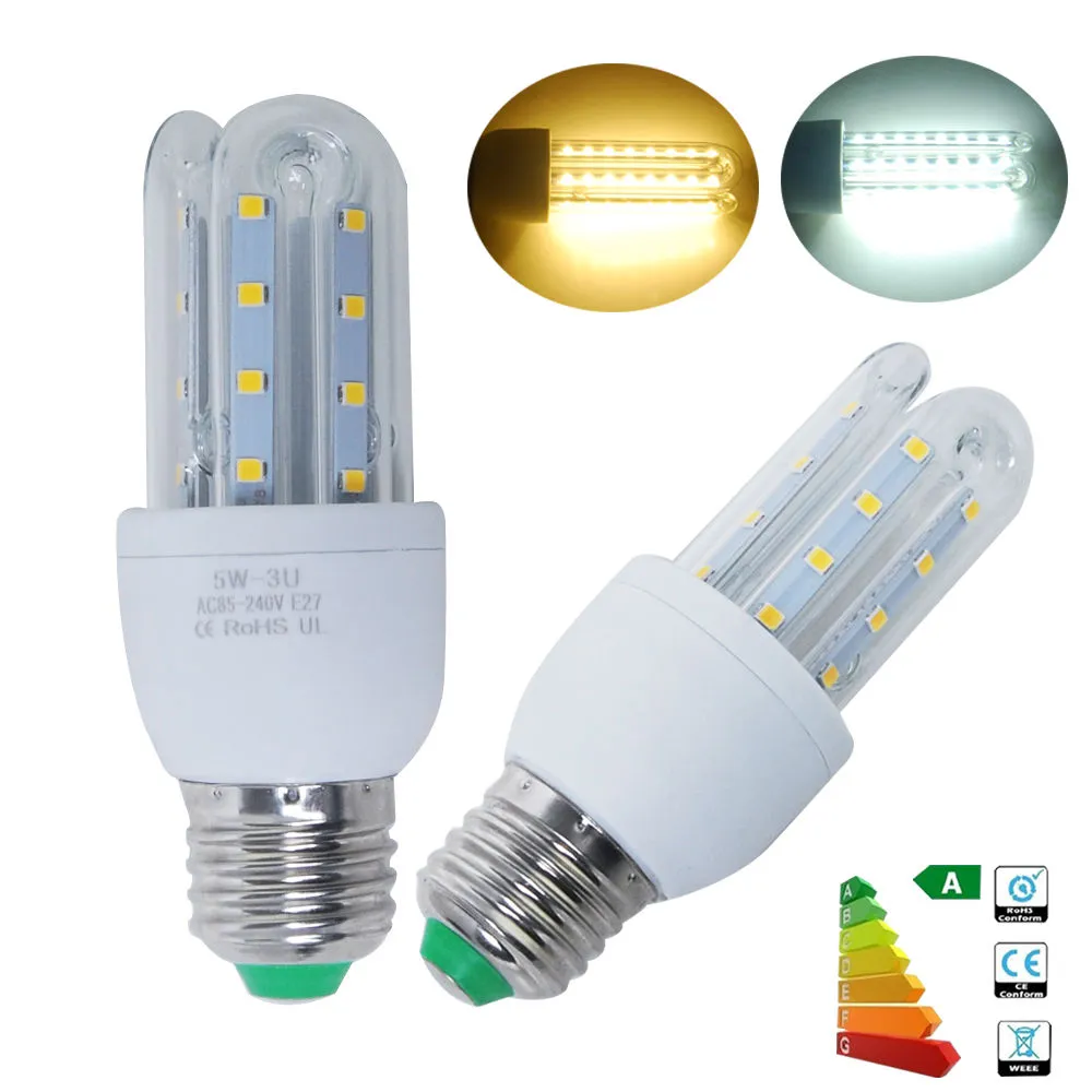 E27 5W 2835 SMD أبيض / أبيض دافئ LED لمبات إضاءة الذرة على شكل حرف U توفير الطاقة للإضاءة الداخلية