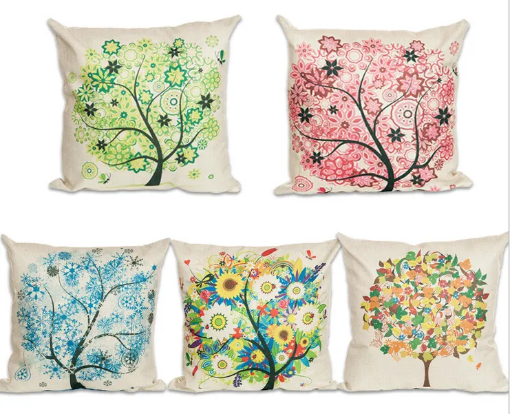 19 couleurs campagne Style minimaliste dessin animé housses de coussin arbre fleur taie d'oreiller décoratif lin coton housses de coussin