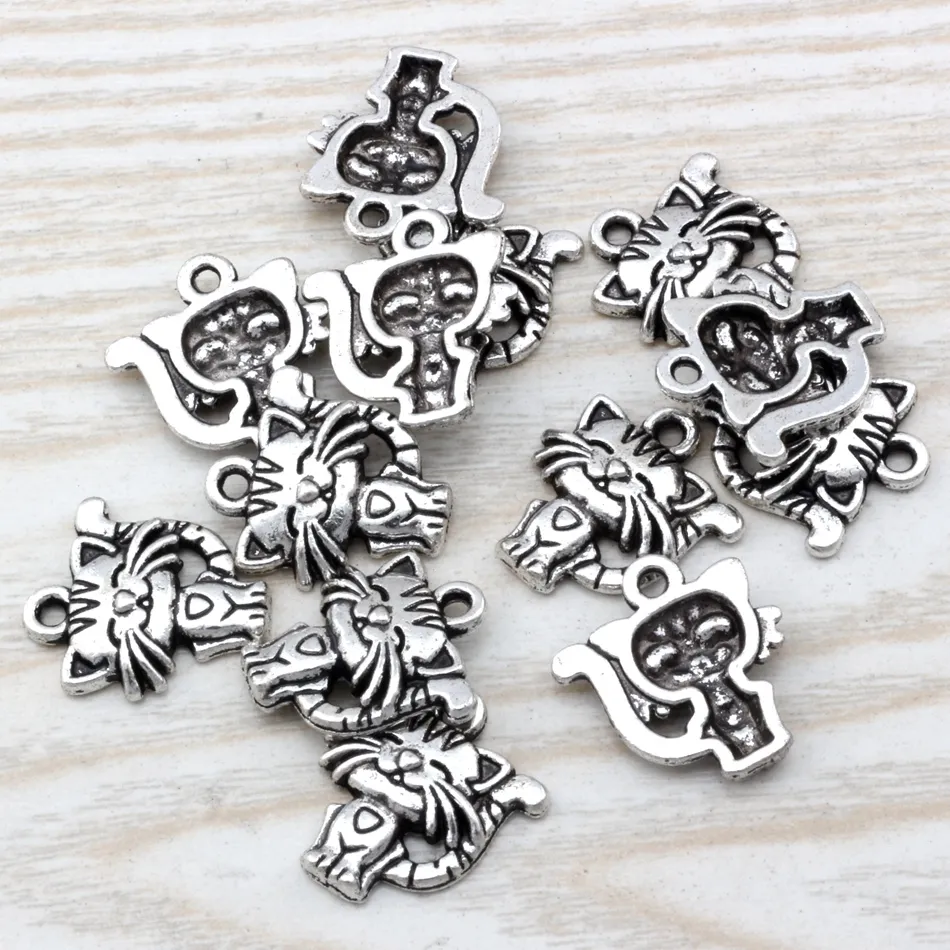 MIC Starożytna srebrna cynk stop Singleded Cele Cat Charm Pendants 18x 19 mm DIY Jewelry A1109932373