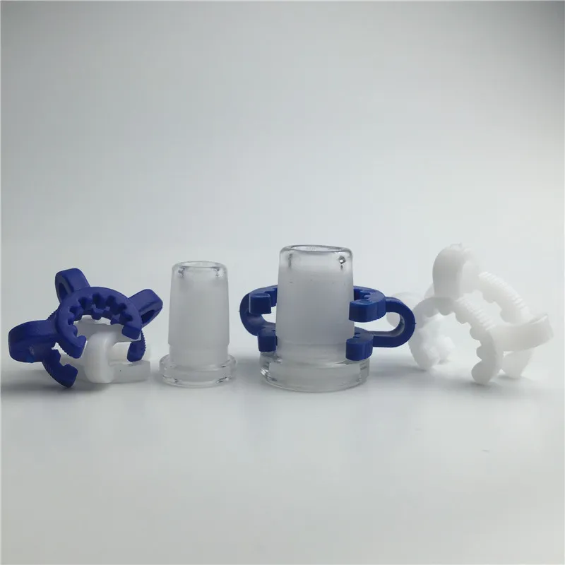adattatore bong in vetro da 10 mm femmina a 14 mm maschio da 14 mm femmina a 18 mm maschio mini tubo di vetro con clip keck in plastica bianca blu