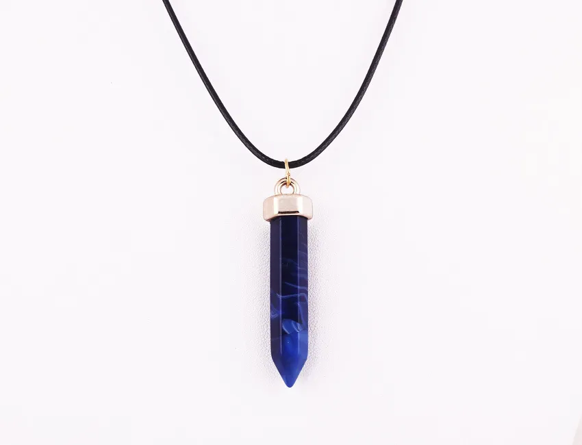 Fashion Bullet Shape Natural Stone Pendant necklaces Hexagonal Prism Quartz turquoise Crystal gems Jewelry for women men Gold/Silver