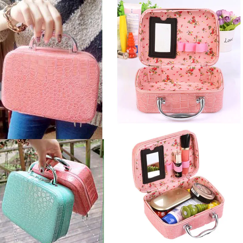 Makeup Box Jewelry Storage Bag Stone Pattern PU Leather Travel Cosmetic Organizer Suitcase For Makeup Case