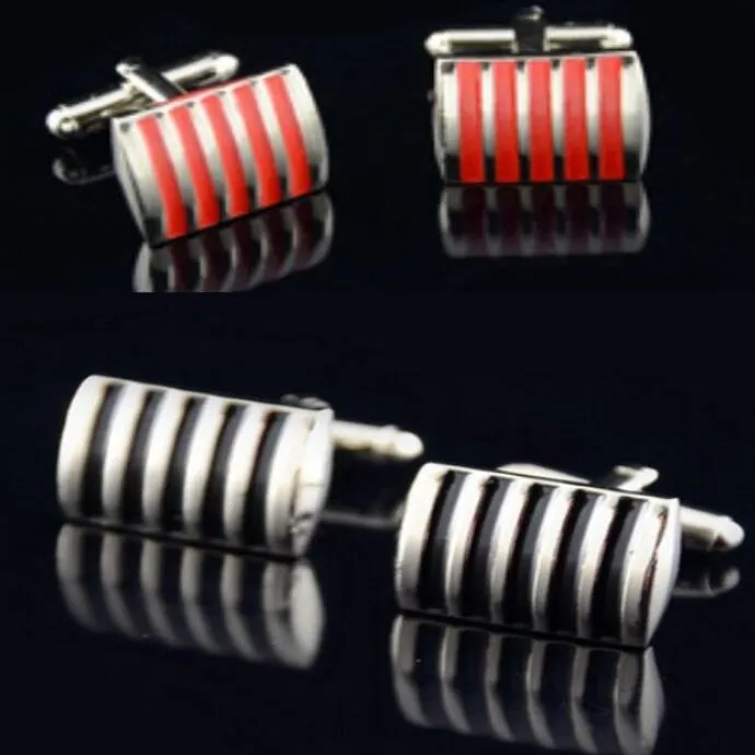 Red And Black Stripe Rectangle Cufflinks Without French Cuffs For