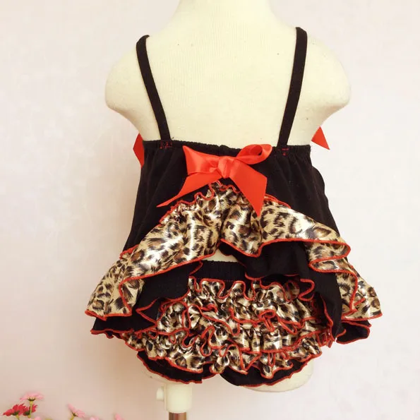 Infant Baby Girls Sets Bowknot Ruffles Tops + Shorts Bloomers Kids Girl Leopard Outfits Vêtements pour enfants Noir 1760