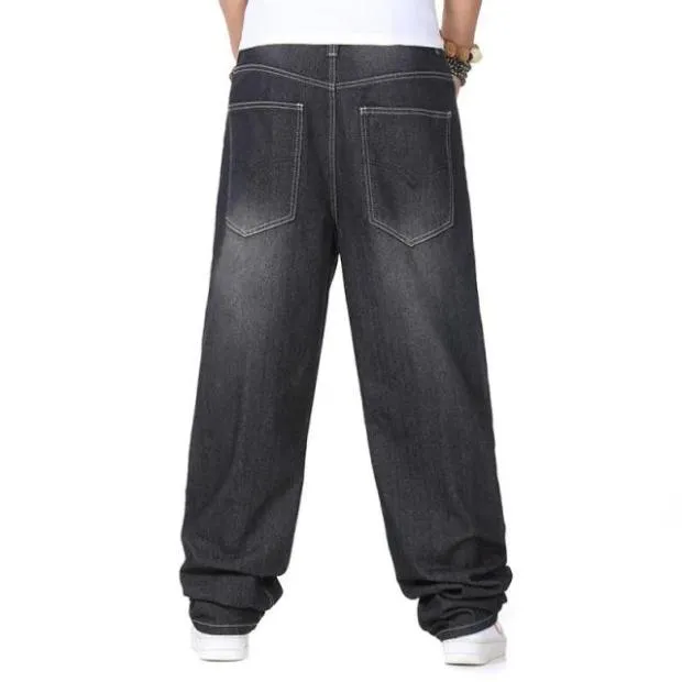 Pantaloni da uomo con motivo a lettere Jeans larghi blu Pantaloni hip-hop in denim da skateboard301G