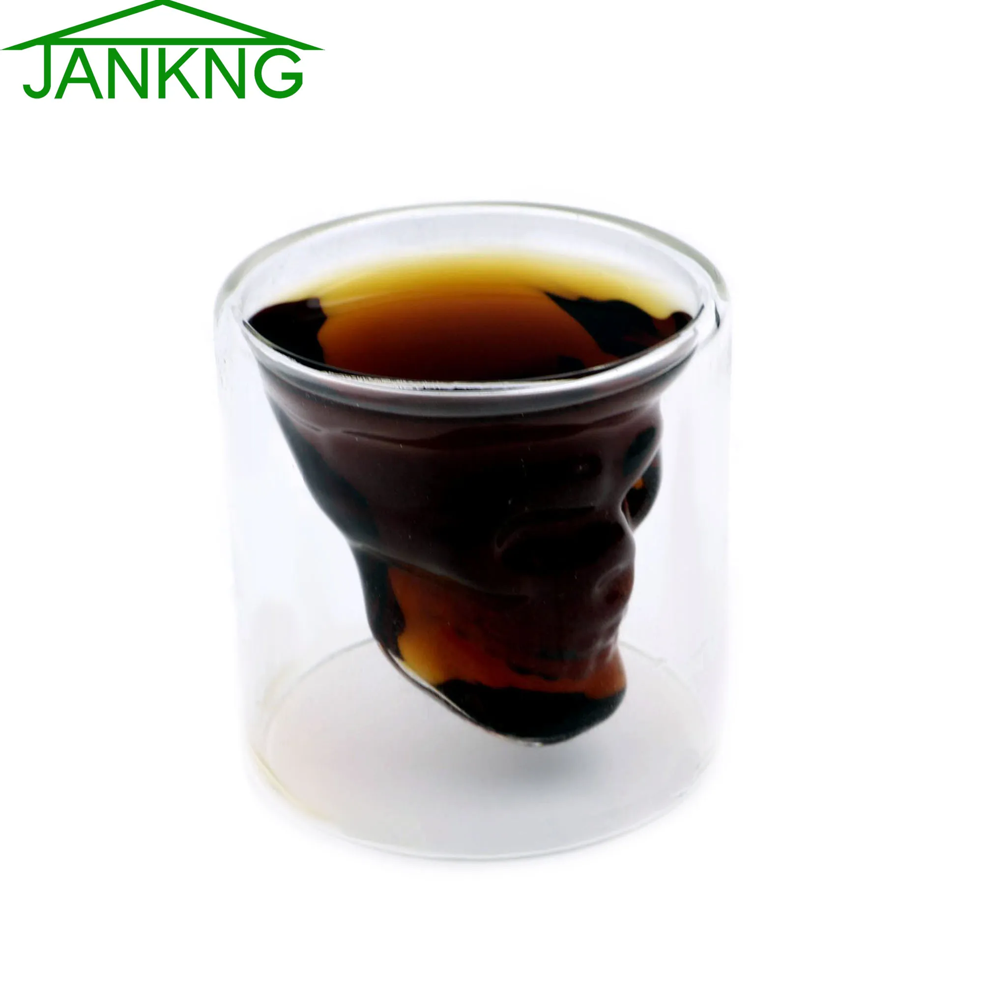 JANKNG 1Pcs 75mL Crystal Skull Double Wall Glass Head Shot Glass Cup For Whiskey Wine Vodka Home Drinking Ware Man Gift Cup