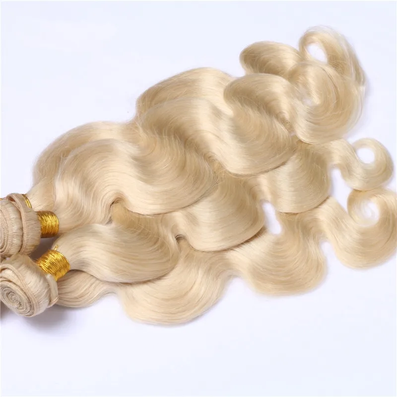 Pure Color #613 Blonde Cheveux Humains 4 Bundles 9A Grade Vague de Corps Texture Cheveux Tisse Non Transformés Blonde 613 Extensions de Cheveux 10-30 pouces