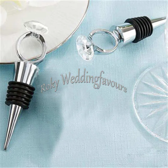 DHL FREE SHIPPING 100PCS Something Blue Diamond Ring Wine Bottle Stopper Engagement Favors Party Event Keepsake Kitchen Tools Gifts