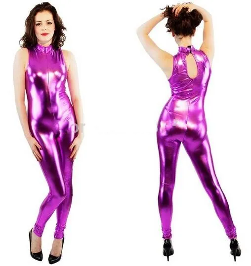 Metaal paarse catsuits glanzende lycra jumpsuit bodysuit dancewear halloween kostuums,