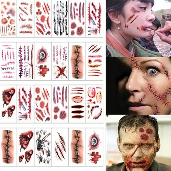 Halloween Zombie Scars Tatuaggi Adesivi, 40 Pezzi Tatuaggi Temporanei