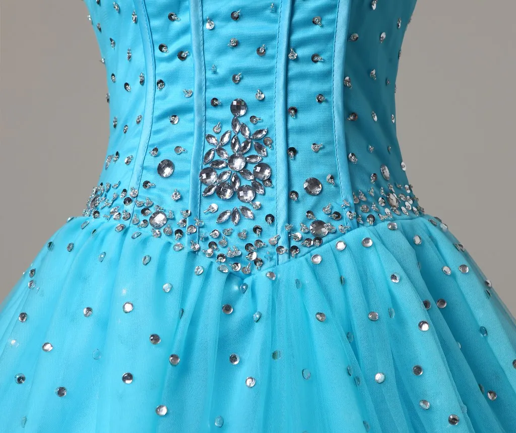 2021 Sweetheart Blue Quinceanera Jurken Baljurk Tule Beaded Crystal Sweet 16 Jurk Lace Up Floor Lengte Pageant Prom Feestjurken