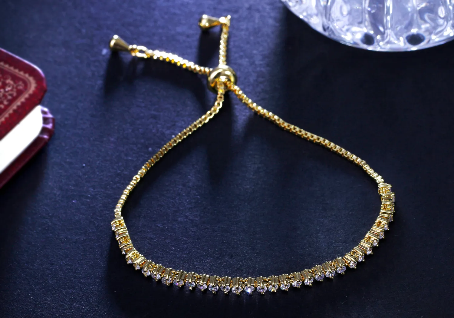 Adjustable Length size Bracelet 18K Gold Platinum plate with Cubic Zirconia size Bangle & Bracelet263d