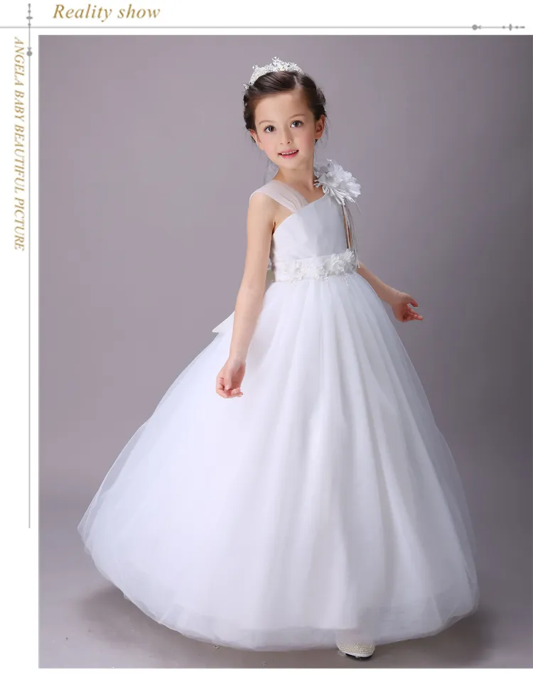 Super Cheap Elegant Girl Wedding Bridesmaid Dresses Summer White Long Tulle Evening Party Princess Costume Lace Teenage Flower Gir4494970