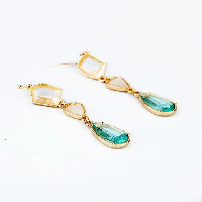 Fashion gold plated crystal stone dangle earrings water drop geometry crystal gemstone earrings for women jewelry