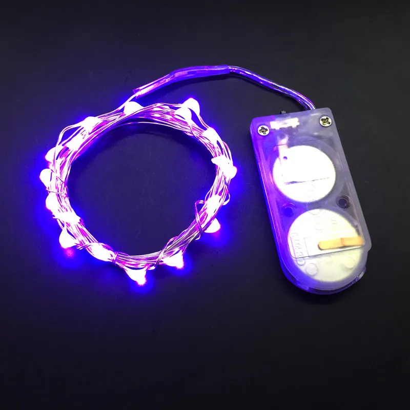 LED Lamp String Spot Copper Wire Lamp String Purple 2m 20 Lamp CR2032 Button Battery Box Xmas ...