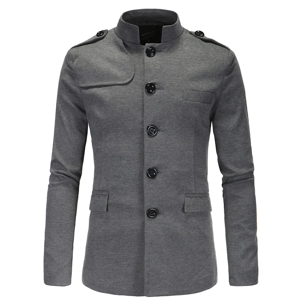 Yeni Gelenler Kış Erkekler Rasgele Standı Yaka Çin Tunik Suit Blazer Ceketler Siyah Tek Breasted İnce Ceket ve Coat M-2XL