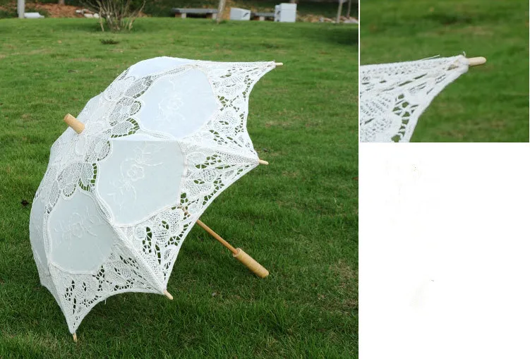 Vintage Cotton Lace Parasol Bridalflower Girls Ręcznie robione haftowe parasol Słońce Elegancka elegancka dekoracja przyjęcia Parrell5188025