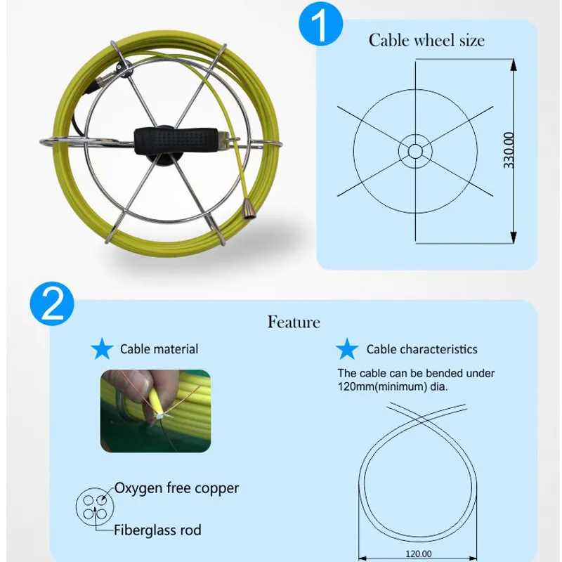 Pijpinspectie Camerasysteem Rioolpijpleiding Enquêtes 710D DVR Video Recording 8GB SD Card Industrial Endoscope4694031