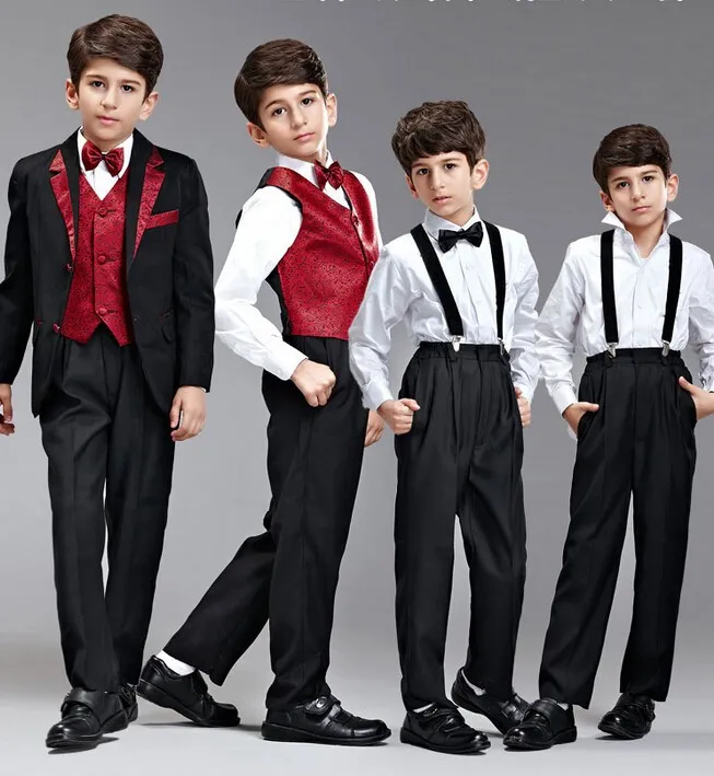 Sur mesure noir Boy039s Occasion formelle enfants costume de mariage garçons tenue garçon costume smoking Blazers 5 pièces ensemble F 10094666256