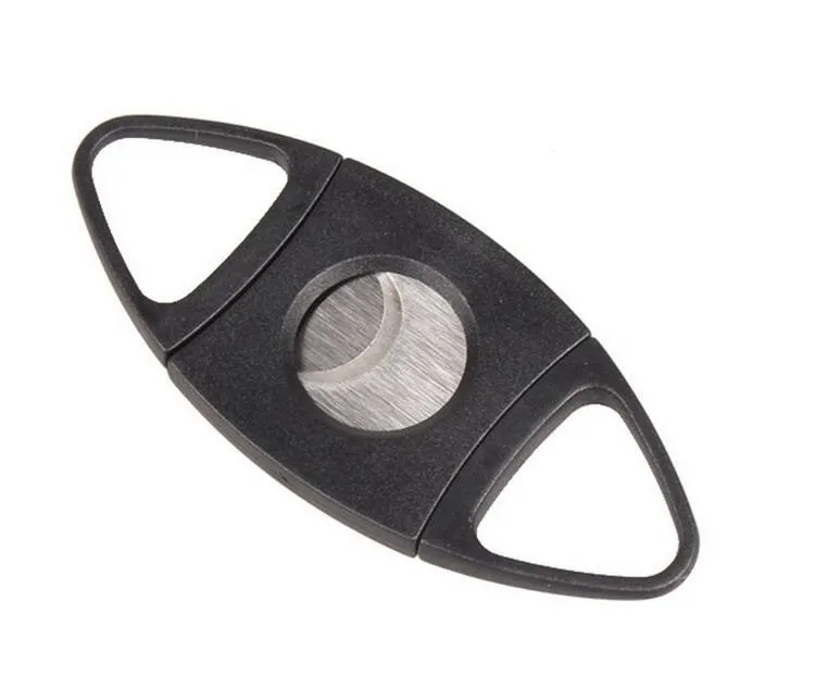 New Pocket Stainless Steel Double Blade Cigar Cutter Scissors Plastic Handle Portable Tools black color 