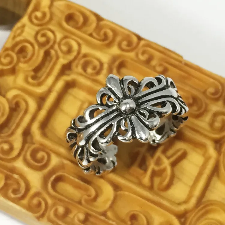 925 silver plated ring Korean fashion trendsetter hip-hop street Wu Yifan with silver cross flower ring