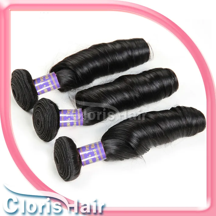 優秀なブラジルの処女の春の跳ね返りの巻き紙3個Aunty Funmi Spiral Curls weave 100％人間の髪の伸びが自然な黒