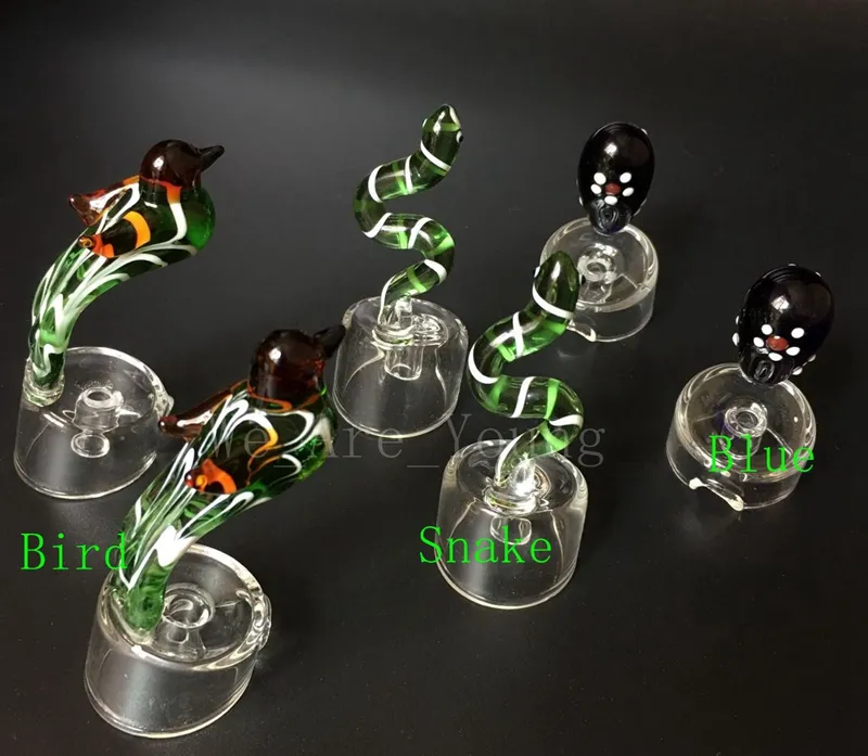 4mm Dikke Quartz Banger Nail met Carb Cap Kleurrijke Glas Carb Cap Bird Snake and Blue 10mm 14mm 18mm 90 graden Quartz Bangers