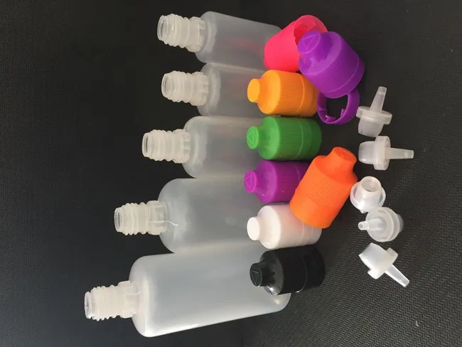 Botellas de plástico coloridas 3 ml 5 ml 10 ml 15 ml 20 ml 30 ml 50 ml 60 ml 100 ml 120 ml E Botellas cuentagotas para líquidos con tapas de manipulación de puntas largas y delgadas