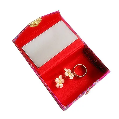 Portable petit voyage bijoux mallette de rangement miroir boucle d'oreille anneau boîte-cadeau brocart de soie chinois Floral vide rouge à lèvres Tubes boîtes d'emballage