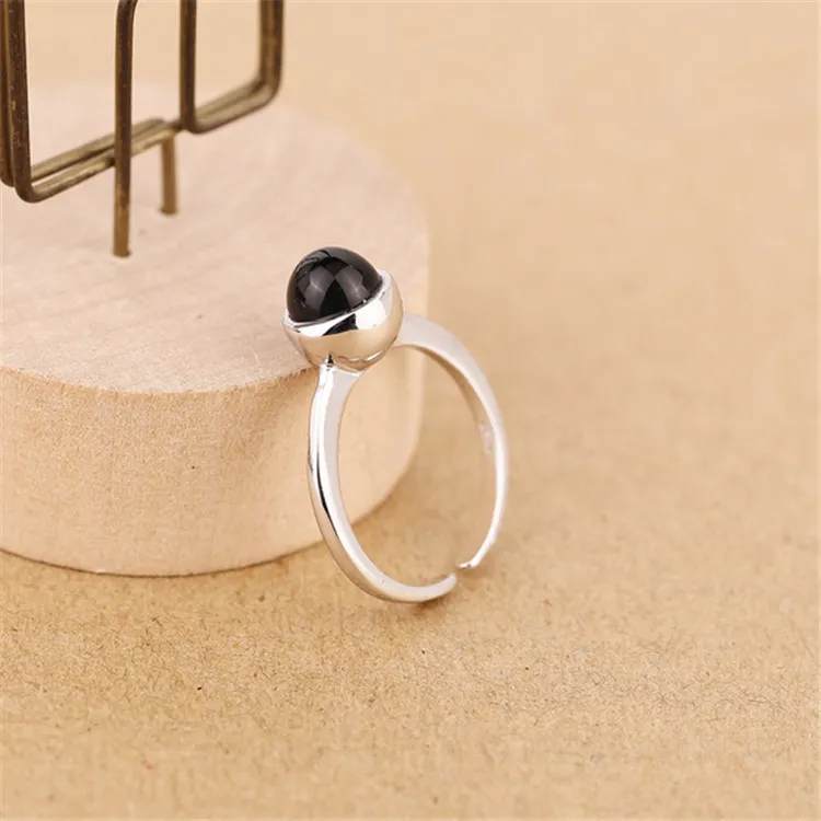 925 Fits European Jewelry Black Onyx Silver Rings Brand Fashion agate Finger Rings High Quality Open women ring Antiallergic 2.35g