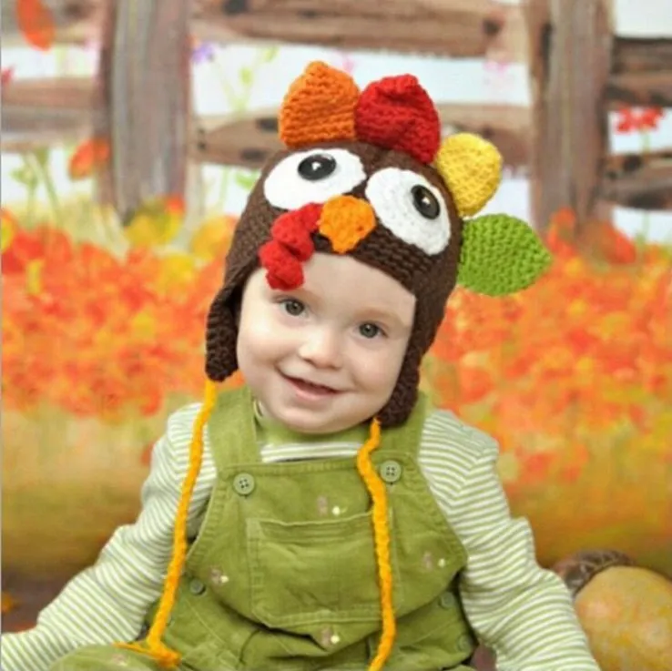 Thanksgiving infantile Turquie chapeaux laine hiver tricoté chapeaux chaud couverture casquettes dessin animé main Crochet casquettes qualité supérieure